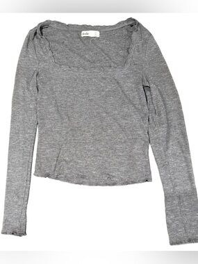 Elodie Gray Ribbed Long-Sleeve Square-Neck Top